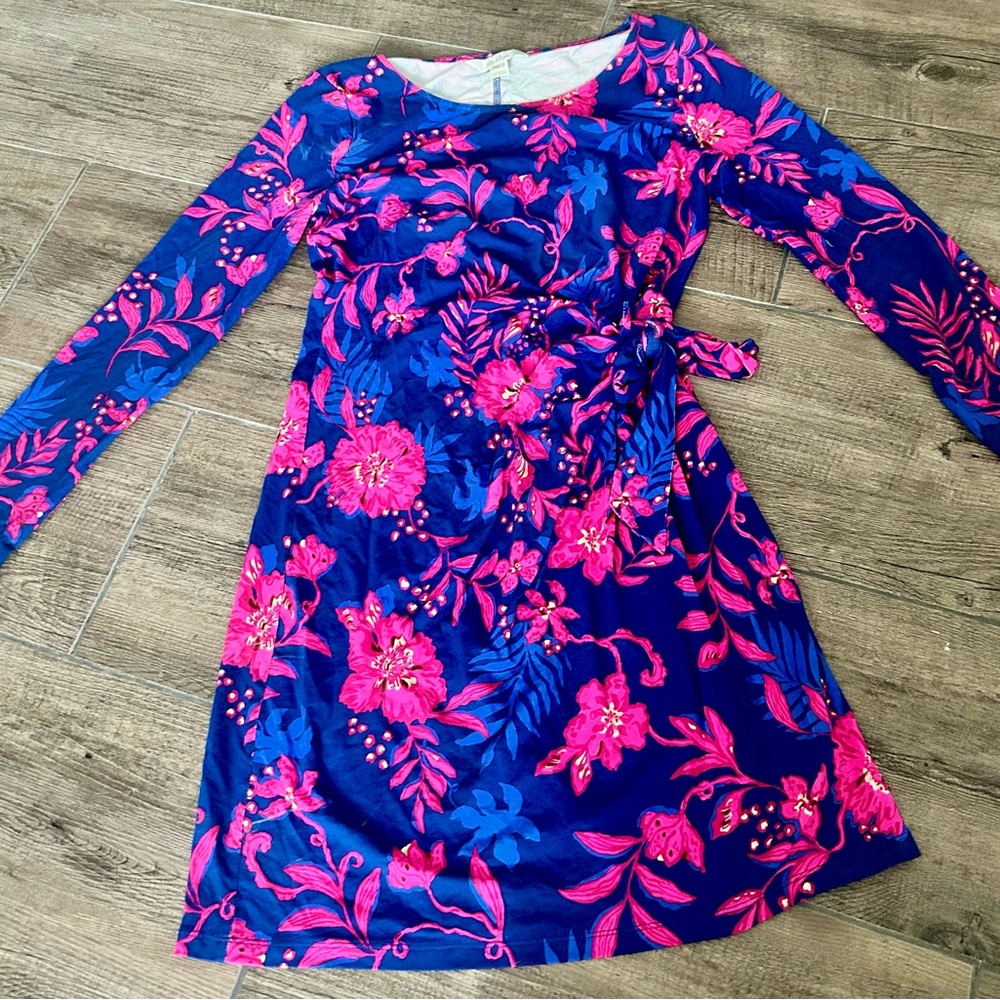 Lilly Pulitzer Navy Blue & Hot Pink Floral Long-Sleeve Dress